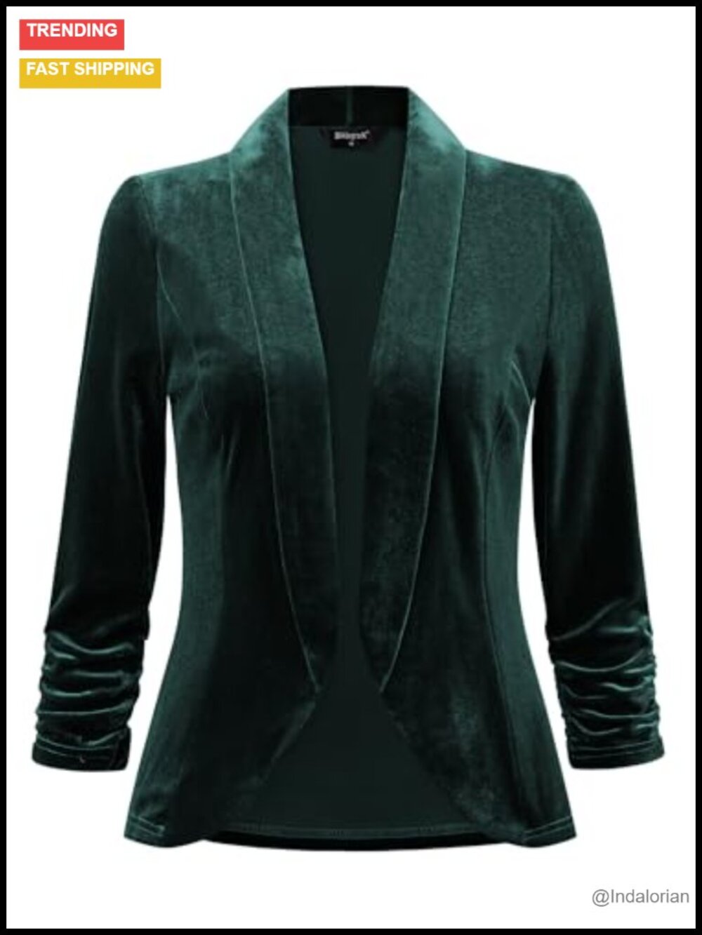 Velvet Shawl Collar Open Front Cardigan 3/4 Sleeve Formal Evening Jacket